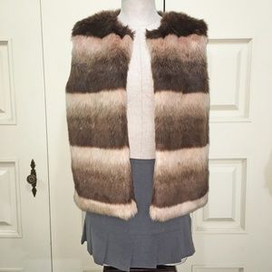 Glamsia Boho Faux Fur Striped Brown & Tan Vest